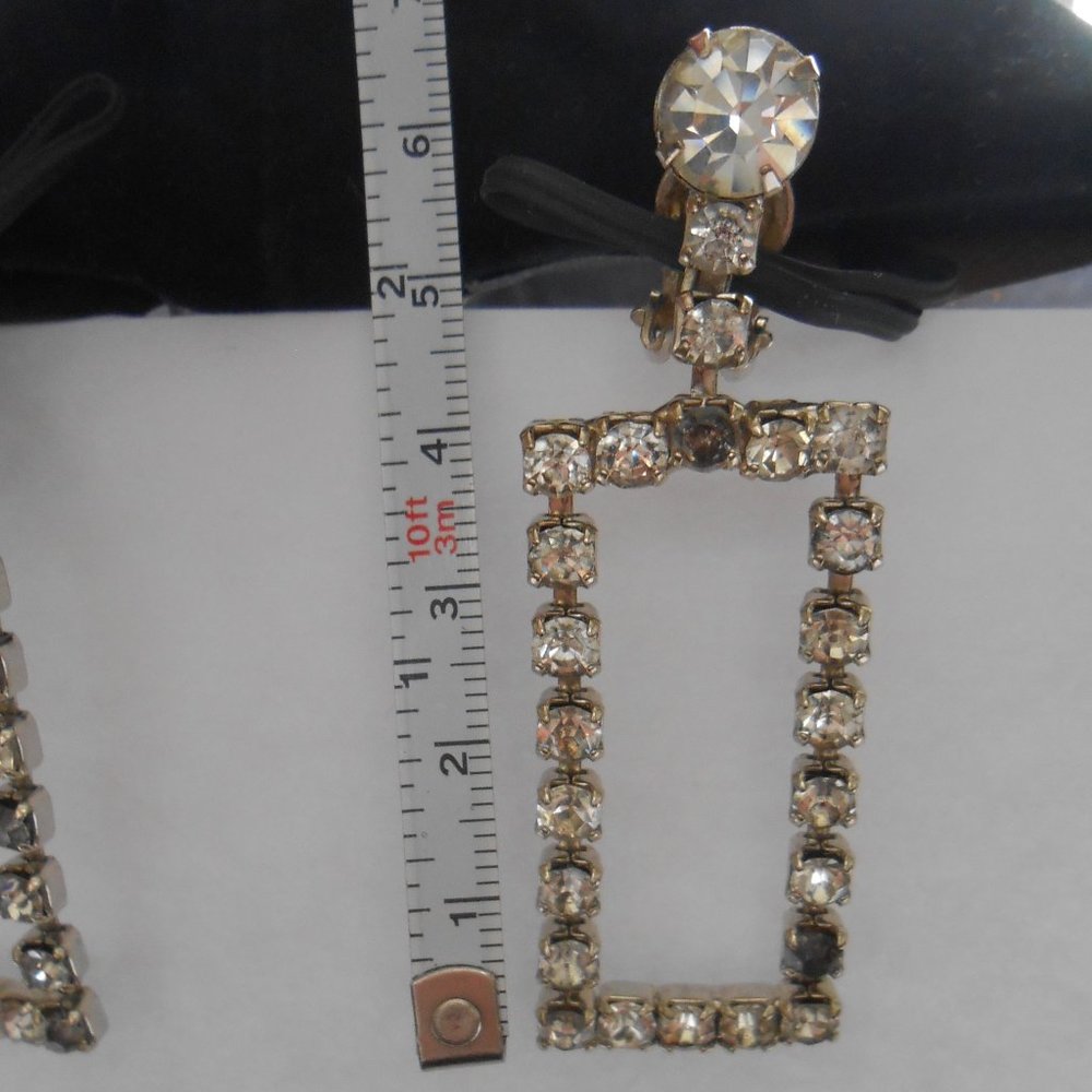 Rectangular Clear Rhinestone Clip On Earrings. Vi… - image 6